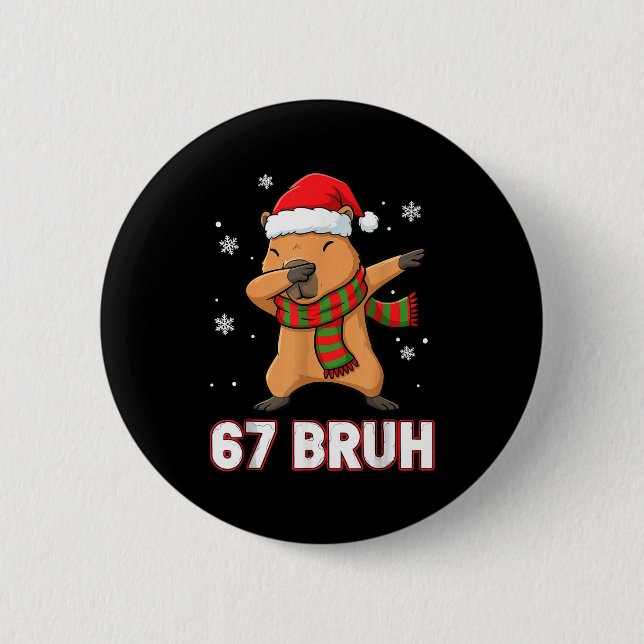 67 Bruh Six Seven Meme Capybara Christmas Kids Boy 2 Inch Round Button (Front)