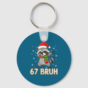 67 Bruh Six Seven Meme Raccoon Christmas Kids Boys Keychain