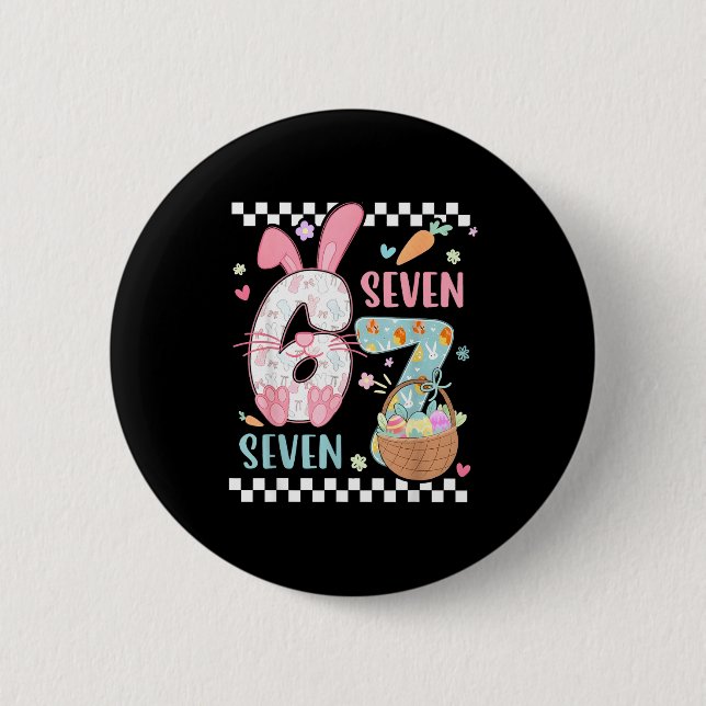 67 bunny six seven easter 6 7 easter happy easter 2 inch round button (Front)