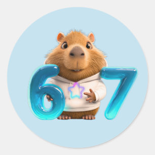 67 Capy – Autocollant Rond Capybara Mignon Bleu Cl