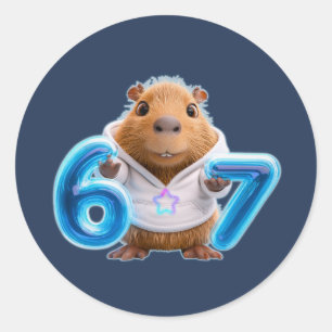 67 Capybara Round Sticker – Blue Glow   Navy