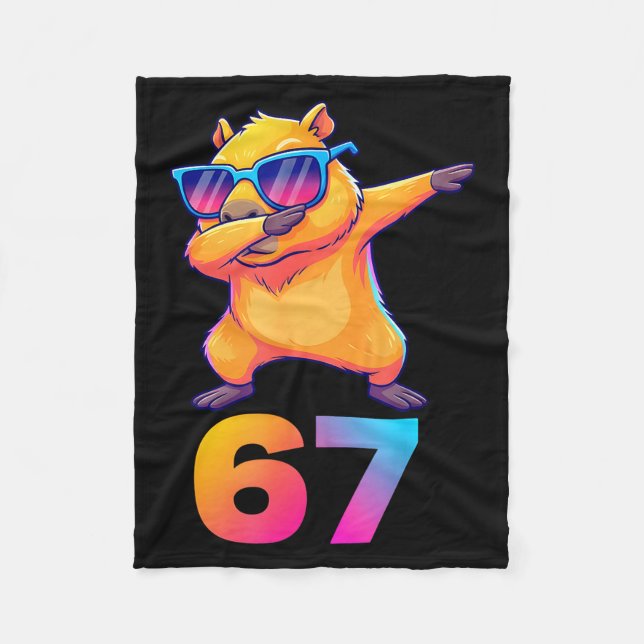 67 Capybara Six Seven Meme Animal Cool Capybara Da Fleece Blanket (Front)