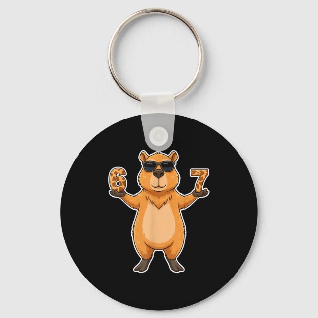 67 Capybara Sungles Gen Alpha Slang Funny Six Seve Keychain (Front)