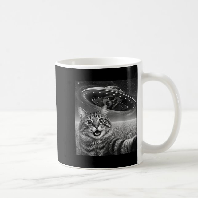 67 Cat Selfie With Alien Ufos Funny Cat Six Seven  Coffee Mug (Right)