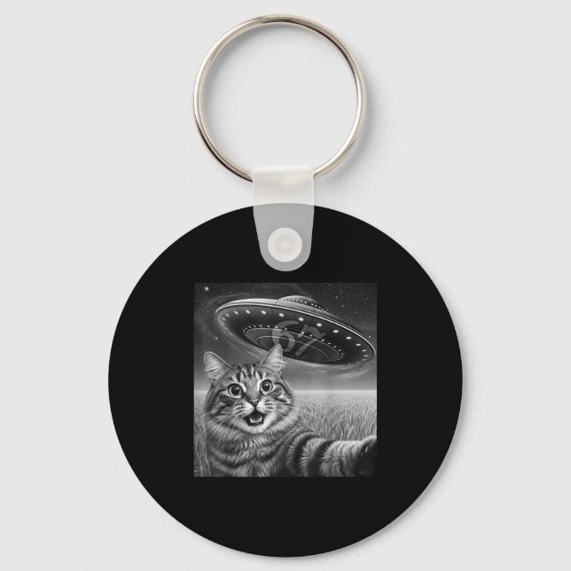 67 Cat Selfie With Alien Ufos Funny Cat Six Seven  Keychain (Front)