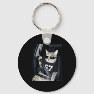 67 Cat Wearing Sungles Gen Alpha Funny Six Seven 6 Keychain