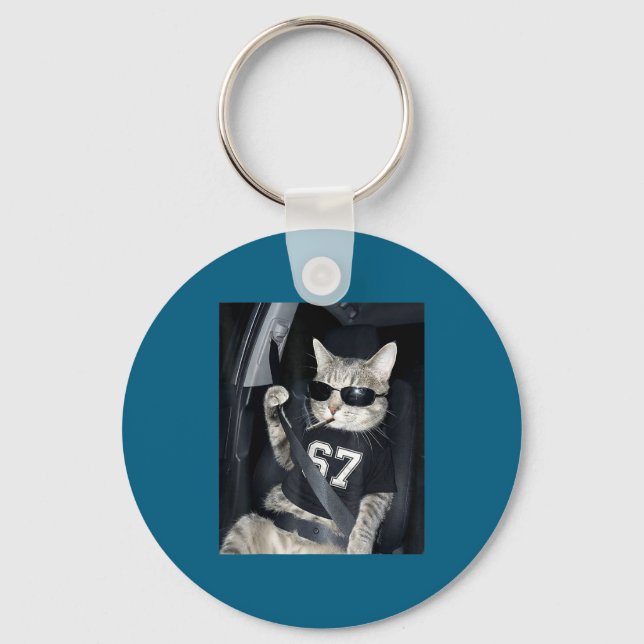 67 Cat Wearing Sungles Gen Alpha Smoking Cat  Keychain (Front)