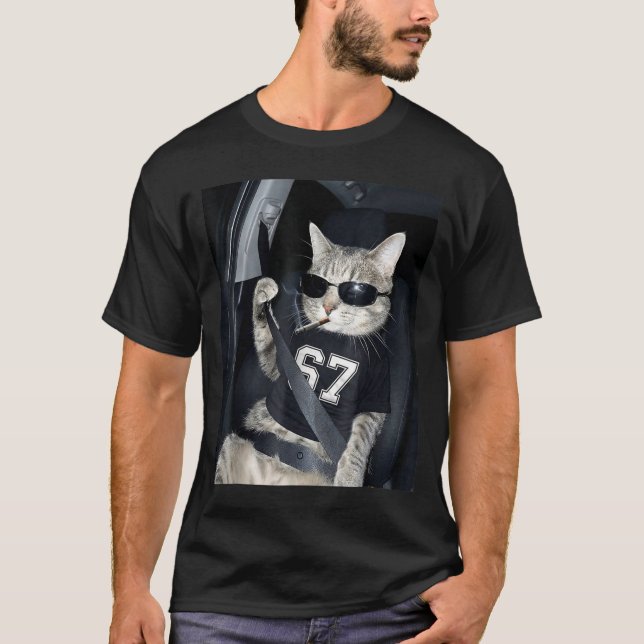 67 Cat Wearing Sungles Gen Alpha Smoking Cat  T-Shirt (Front)