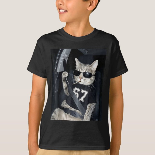 67 Cat Wearing Sungles Gen Alpha Smoking Cat  T-Shirt (Front)