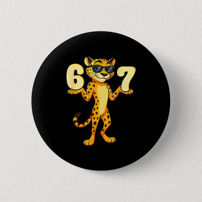 67 Cheetah Meme Six Seven Hands Motion Kids Teens  2 Inch Round Button (Front)