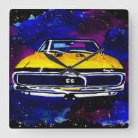 "67 Chevy Camaro SS" Watercolor Art Clock Square