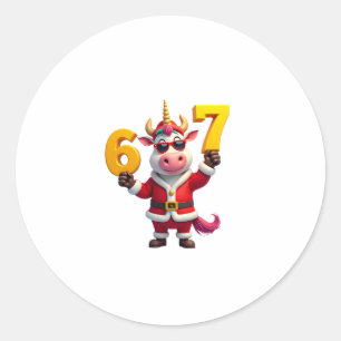 67 Christmaas Unicorn 6 7 Meme for Girls Kids Funn Classic Round Sticker