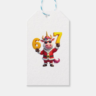 67 Christmaas Unicorn 6 7 Meme for Girls Kids Funn Gift Tags