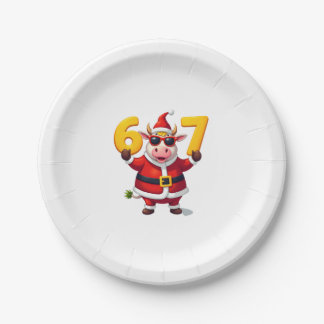 67 Christmaas Unicorn 6 7 Meme for Girls Kids Funn Paper Plate