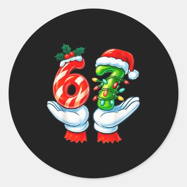 67 Christmas 67 Meme Gen Alpha Slang Candy Cane Xm Classic Round Sticker (Front)