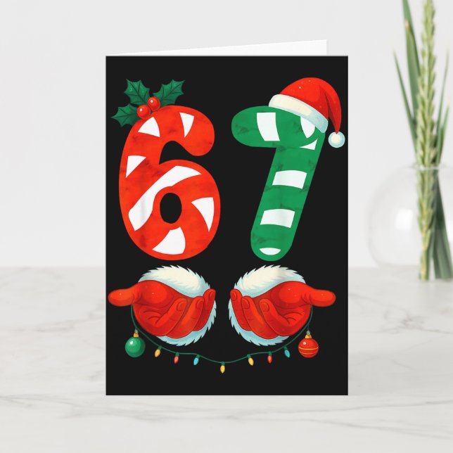 67 Christmas 6 7 Meme Cute Candy Cane 67 Meme Xmas Card (Front)