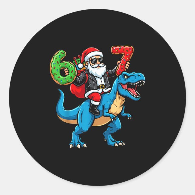 67 Christmas 6 7 Meme Funny Santa Six Seven Xmas B Classic Round Sticker (Front)