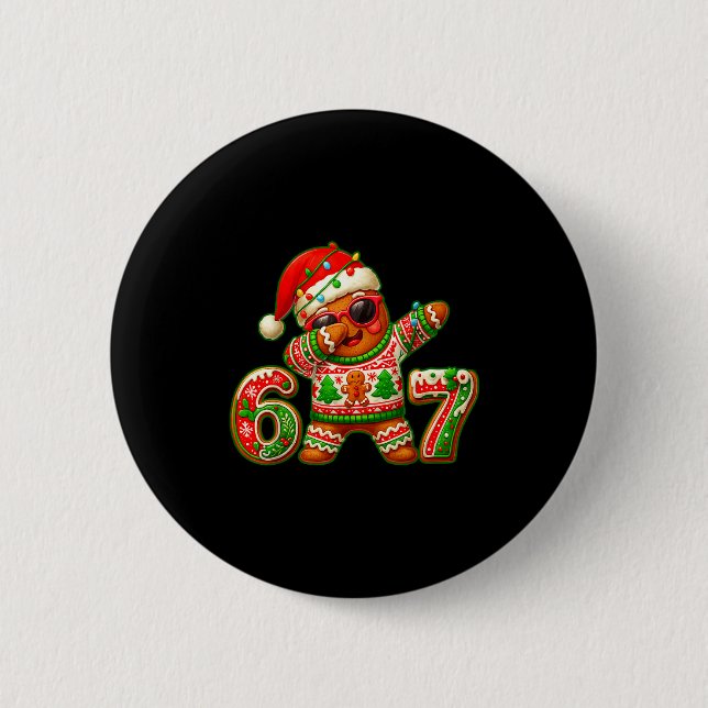 67 Christmas 6 7 Meme Gingerbread Man Xmas Pajamas 2 Inch Round Button (Front)