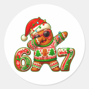 67 Christmas 6 7 Meme Gingerbread Man Xmas Pajamas Classic Round Sticker