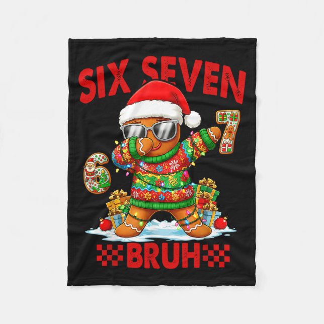 67 Christmas 6 7 Meme Gingerbread Man Xmas Pajamas Fleece Blanket (Front)