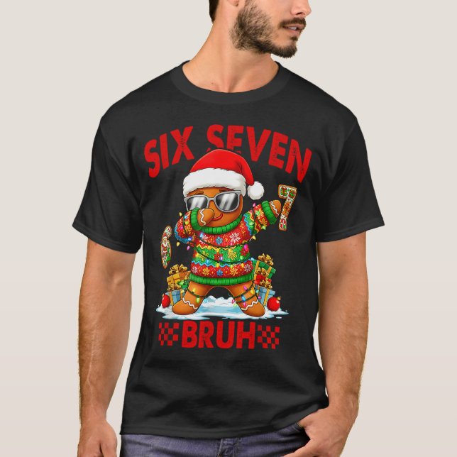 67 Christmas 6 7 Meme Gingerbread Man Xmas Pajamas T-Shirt (Front)