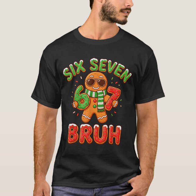 67 Christmas 6 7 Meme Gingerbread Man Xmas Pajamas T-Shirt (Front)