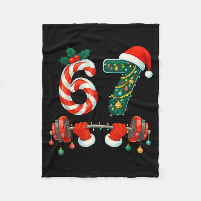 67 Christmas 6 7 Meme Gym Workout Fitness Men Wome Fleece Blanket (Front)