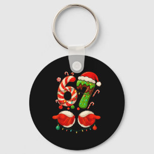 67 Christmas 6 7 Six Seven Meme 67 Candy Cane Xmas Keychain