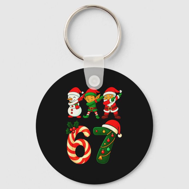 67 Christmas Dabbing Santa Elf Snowman Funny Six S Keychain (Front)