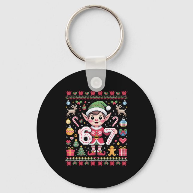67 Christmas Elf Ugly Sweater Cute 6 7 Meme Xmas B Keychain (Front)
