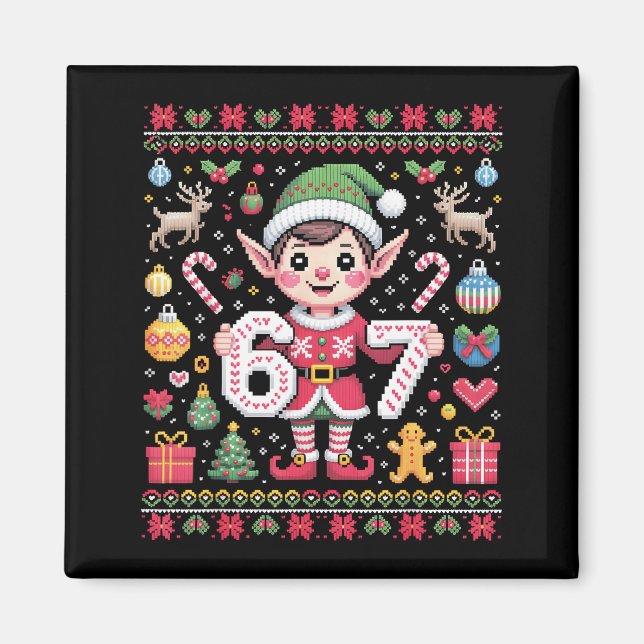 67 Christmas Elf Ugly Sweater Cute 6 7 Meme Xmas B Magnet (Front)