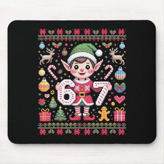 67 Christmas Elf Ugly Sweater Cute 6 7 Meme Xmas B Mouse Pad (Front)