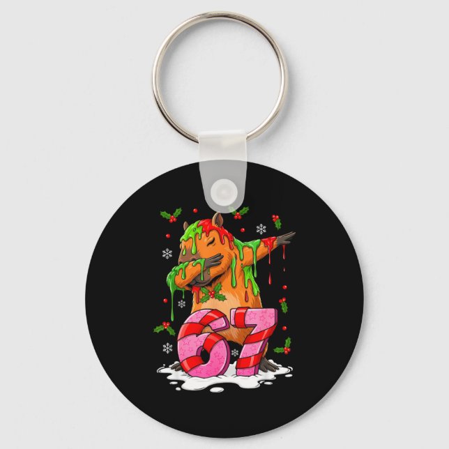 67 Christmas Funny 67 Brainrot Youth Kids Capybara Keychain (Front)