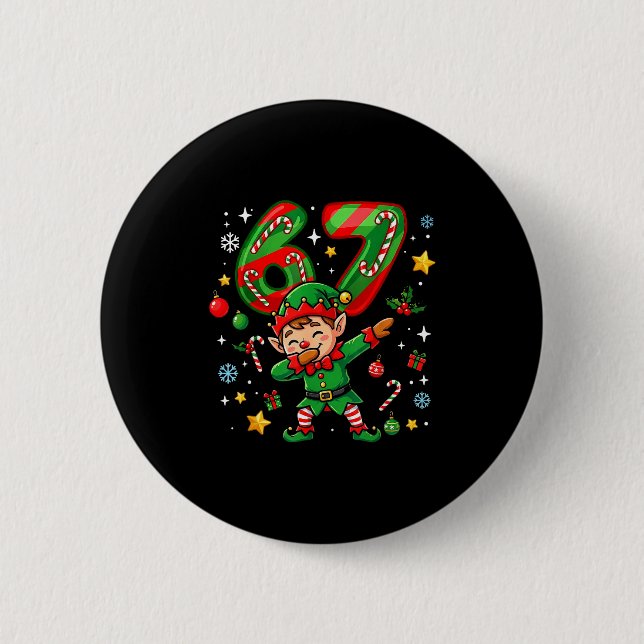 67 Christmas Funny 67 Meme Youth Kids Elf 67  2 Inch Round Button (Front)