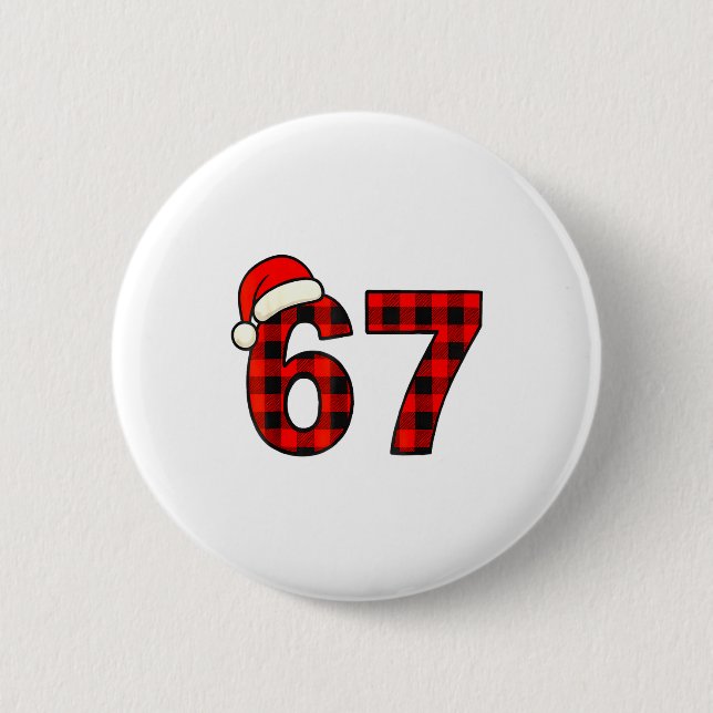 67 Christmas Funny Six Seven Meme Brainrot Plaid S 2 Inch Round Button (Front)