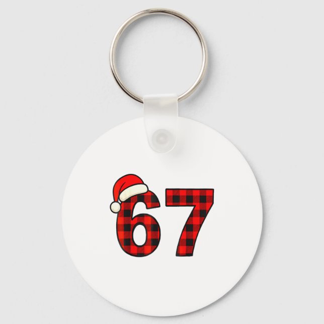 67 Christmas Funny Six Seven Meme Brainrot Plaid S Keychain (Front)