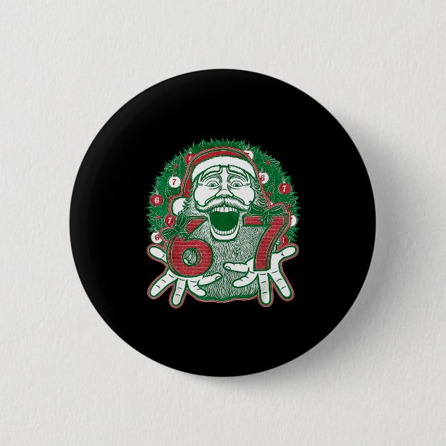 67 Christmas Funny Six Seven Meme Brainrot Santa C 2 Inch Round Button (Front)