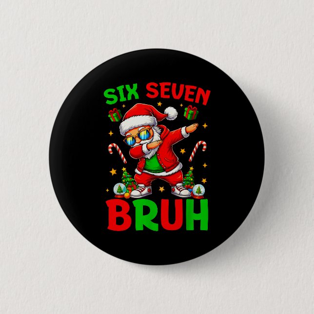 67 Christmas Funny Six Seven Meme Brainrot Santa K 2 Inch Round Button (Front)