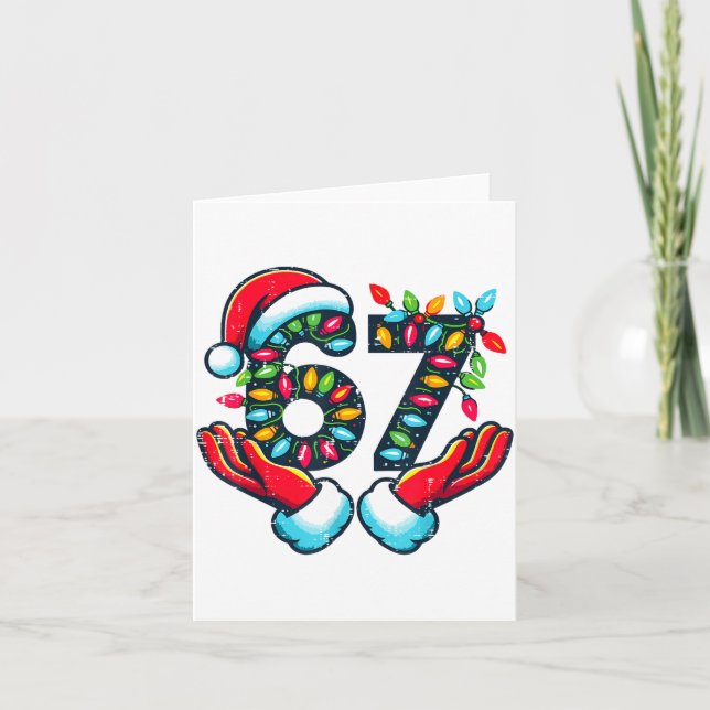 67 Christmas Lights Funny Christmas 6 7 Meme Xmas  Card (Front)