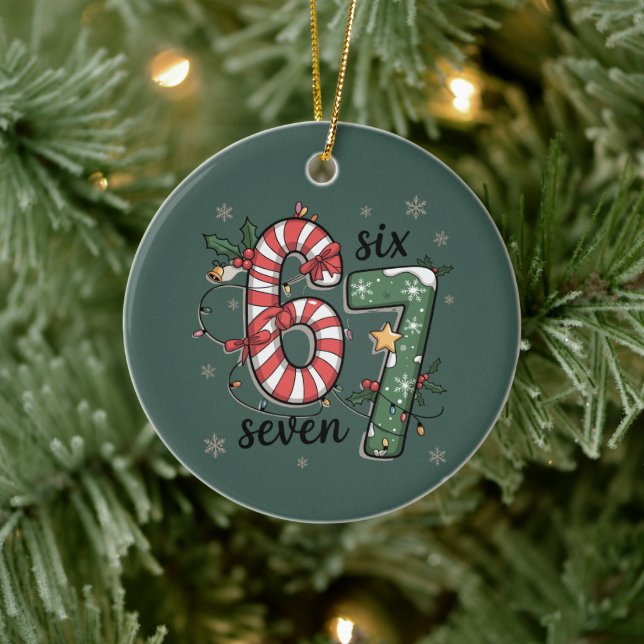 67 Christmas Lights Six Seven Holiday Funny Meme Ceramic Ornament (Tree)