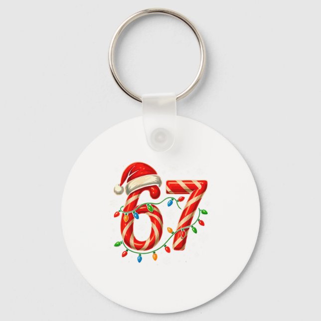 67 Christmas Meme Funny Six Seven Xmas Lights Cand Keychain (Front)