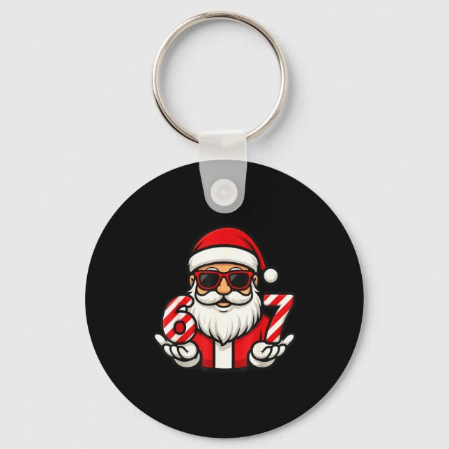 67 Christmas Meme Six Funny Santa  Keychain (Front)