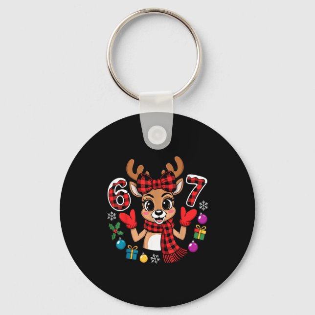 67 Christmas Outfit Women Meme Reindeer Six Seven  Keychain (Front)