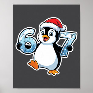 67 Christmas Penguin Santa Hat Birthday Holiday  Poster