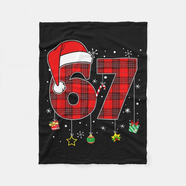 67 Christmas Plaid Santa Hat Funny Family Matching Fleece Blanket (Front)