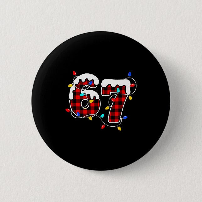 67 Christmas Red Plaid 6 7 Six Seven Boys Christma 2 Inch Round Button (Front)