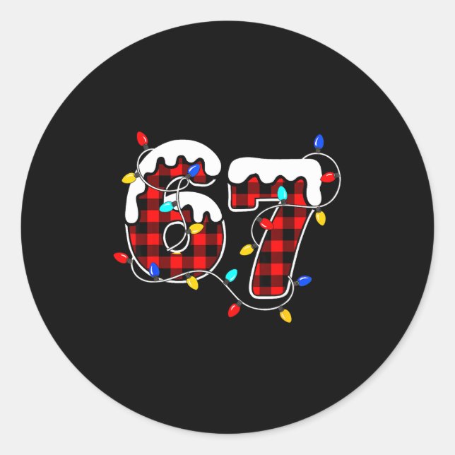 67 Christmas Red Plaid 6 7 Six Seven Boys Christma Classic Round Sticker (Front)