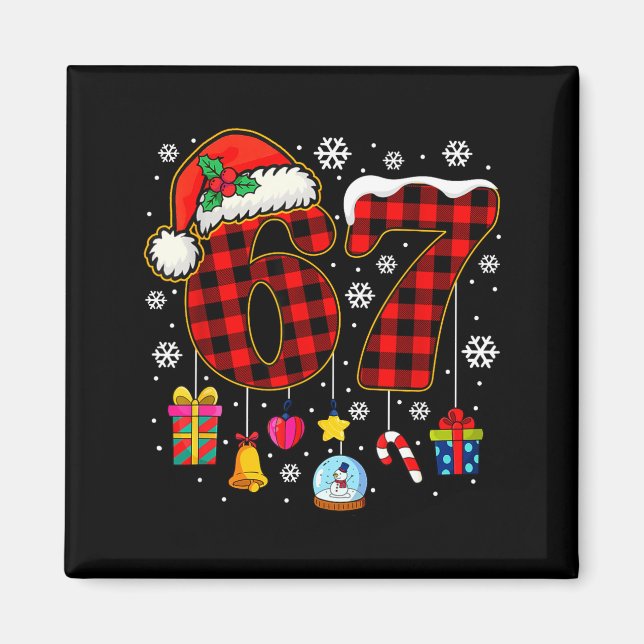 67 Christmas Red Plaid 6 7 Six Seven Boys Christma Magnet (Front)