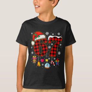 67 Christmas Red Plaid 6 7 Six Seven Boys Christma T-Shirt