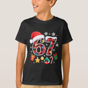 67 Christmas Red Plaid 6 7 Six Seven Boys Christma T-Shirt